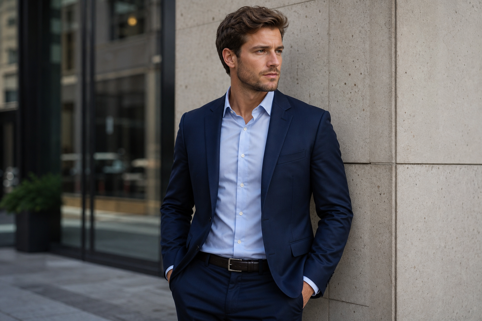 dress shirt with navy suit Modern Blue 2 Button rayon and spandex How to Style a Navy