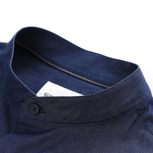 MANDARIN COLLAR DENIM SHIRT